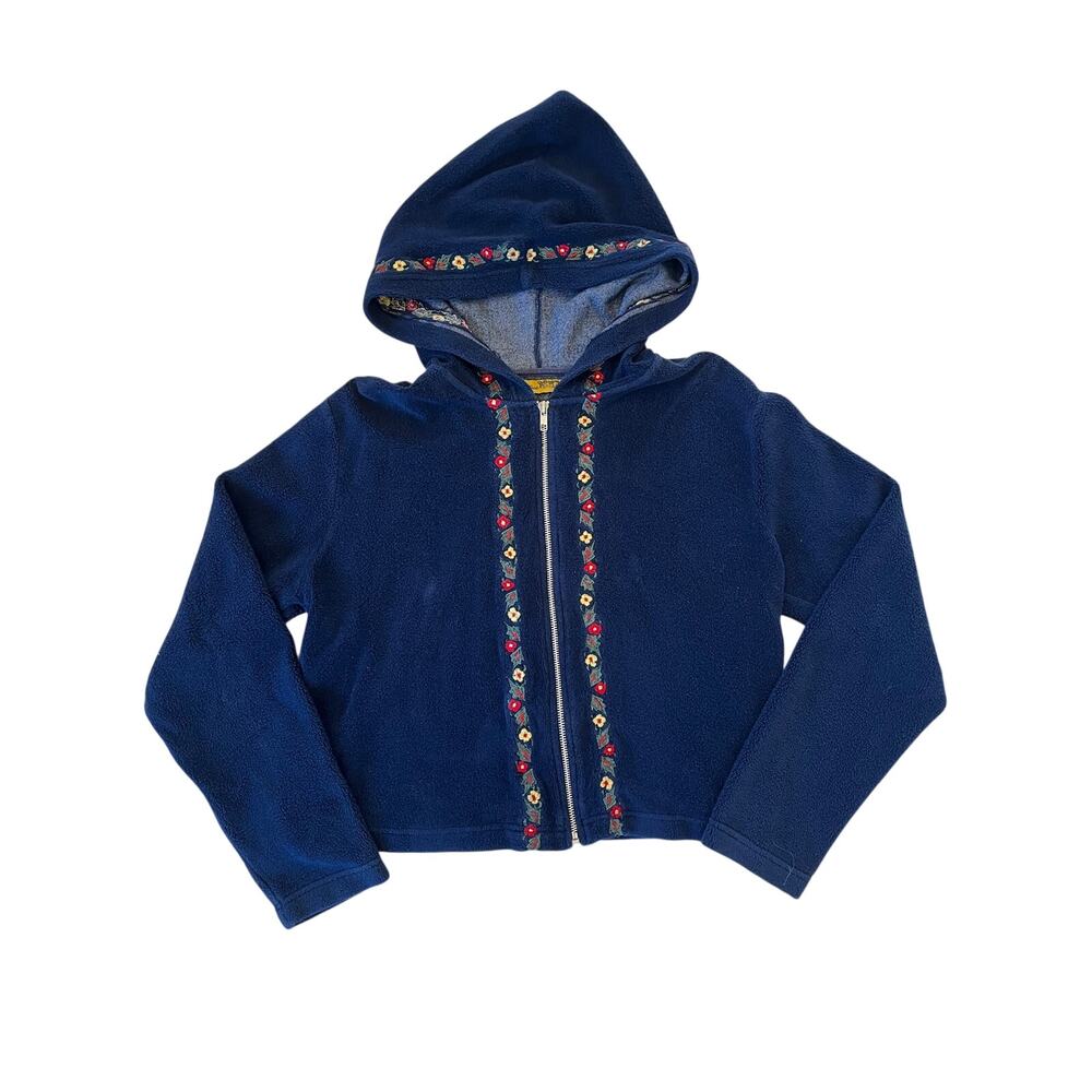blue asphalt embroidered floral zip up